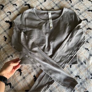 lululemon Ebb to Street Grey Long Sleeve Crop Top